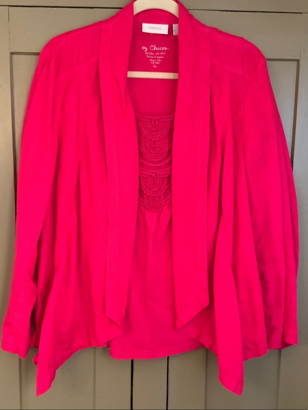 Chico's Pink Open-Front Linen Draped Jacket and Matching Tank